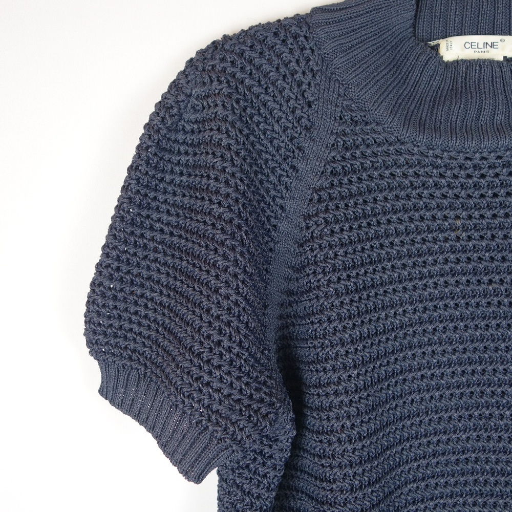 Vintage Celine Paris Navy Blue Rayon Knit Crewneck Sweater Made In Italy, Sz 44 - Picture 3 of 5